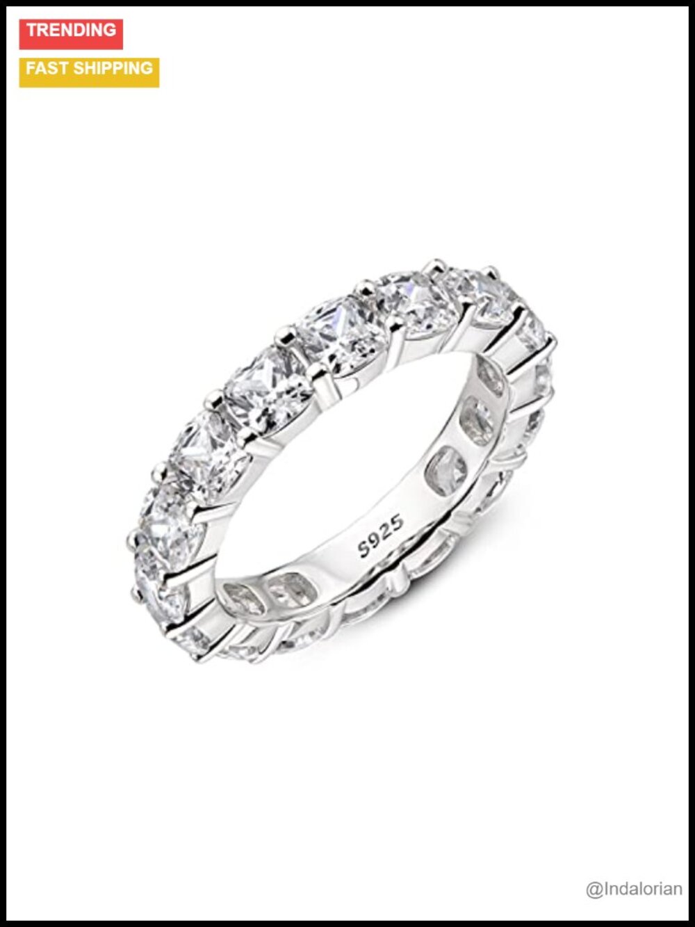 925 Sterling Silver Full Eternity Ring 4mm Cubic Zirconia Stackable Wedding Band